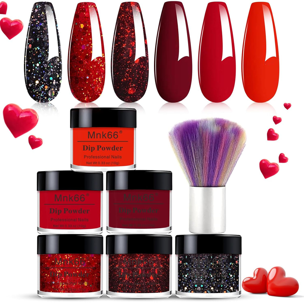 6 Colors Dip Powder Set, Red Black Holographic Glitter Christmas Dipping Powder Color Set, Glossy
