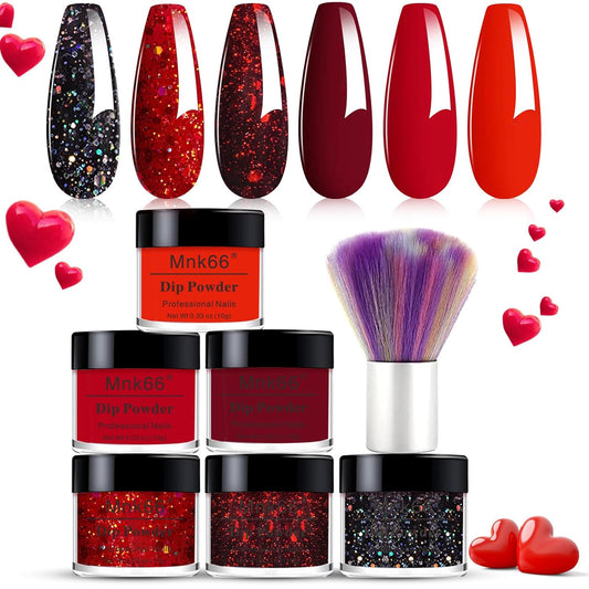 6 Colors Dip Powder Set, Red Black Holographic Glitter Christmas Dipping Powder Color Set, Glossy