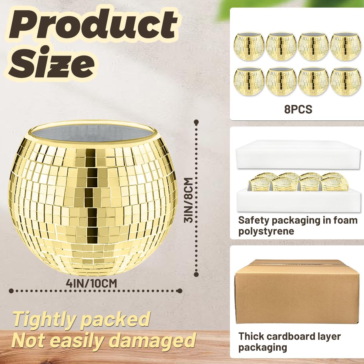 8 PCS Disco Ball Vase,Glass Disco Ball Planter Candle Holder Vase Bulk Mirror Disco Ball Flower