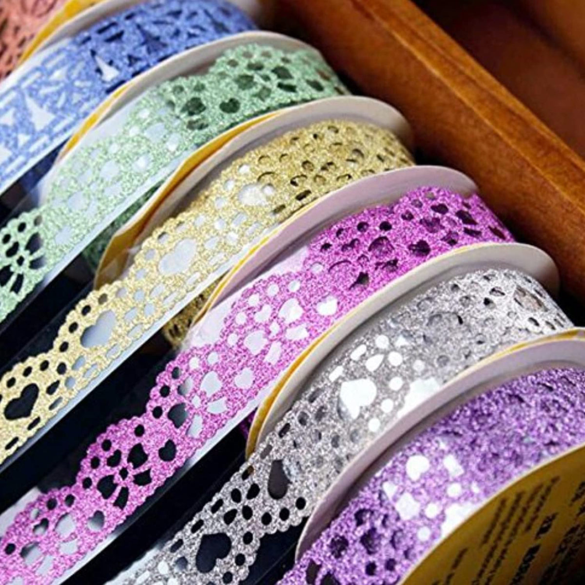 SallyFashion Washi Tape for Scrapbooking, 6 Roll Lace Pattern Glitter Tape in 6 Colors for
