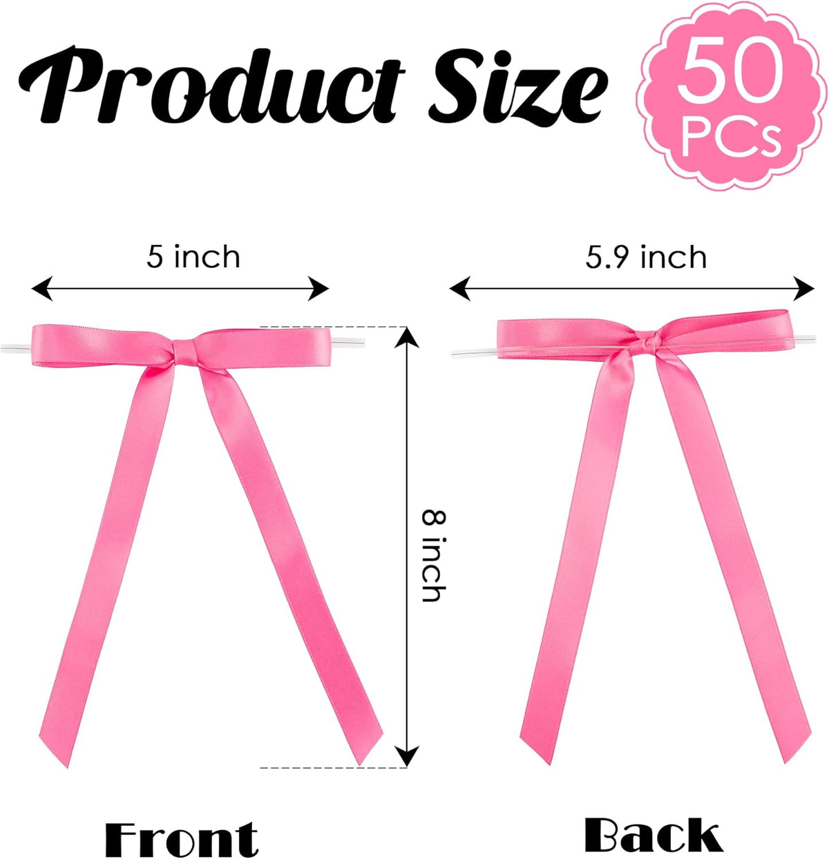 50 PCs Hot Pink Bow 5 Inch Long Tail Bows for Gift Wrapping, Easter Bow Party Decorations, Twist