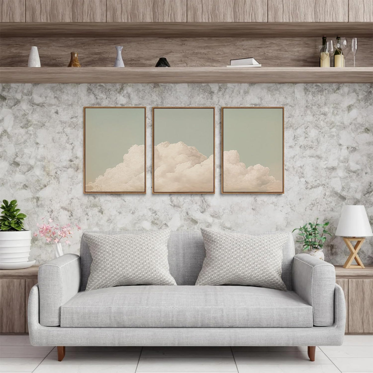 myusuar 3 Piece Large Modern Abstract Canvas Framed Wall Art For Living Room, Dearm Cloud