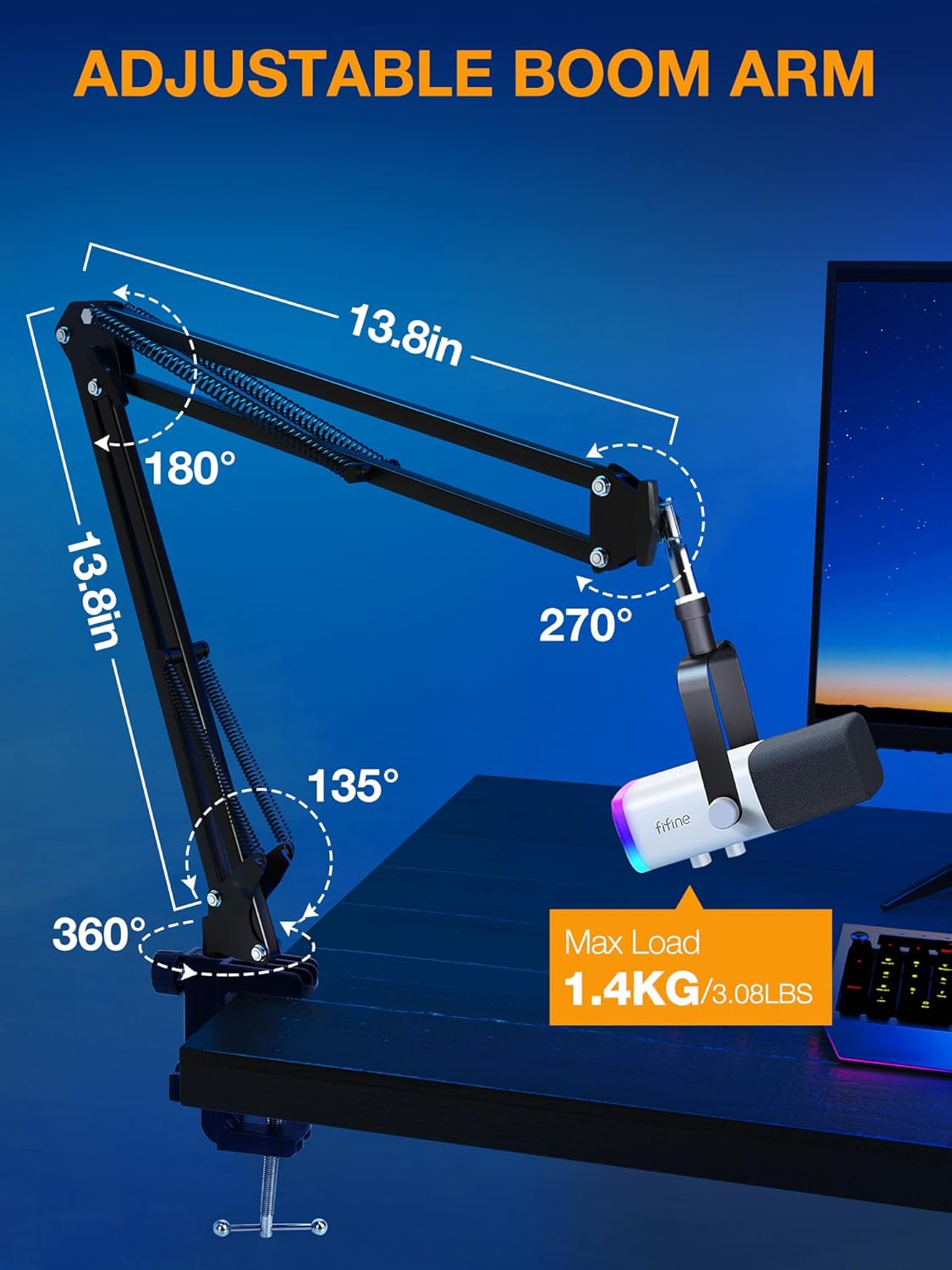 QuadCast Boom Arm, Mic Arm for Blue Yeti HyperX QuadCast SoloCast Fifine AM8 and Most Microphone