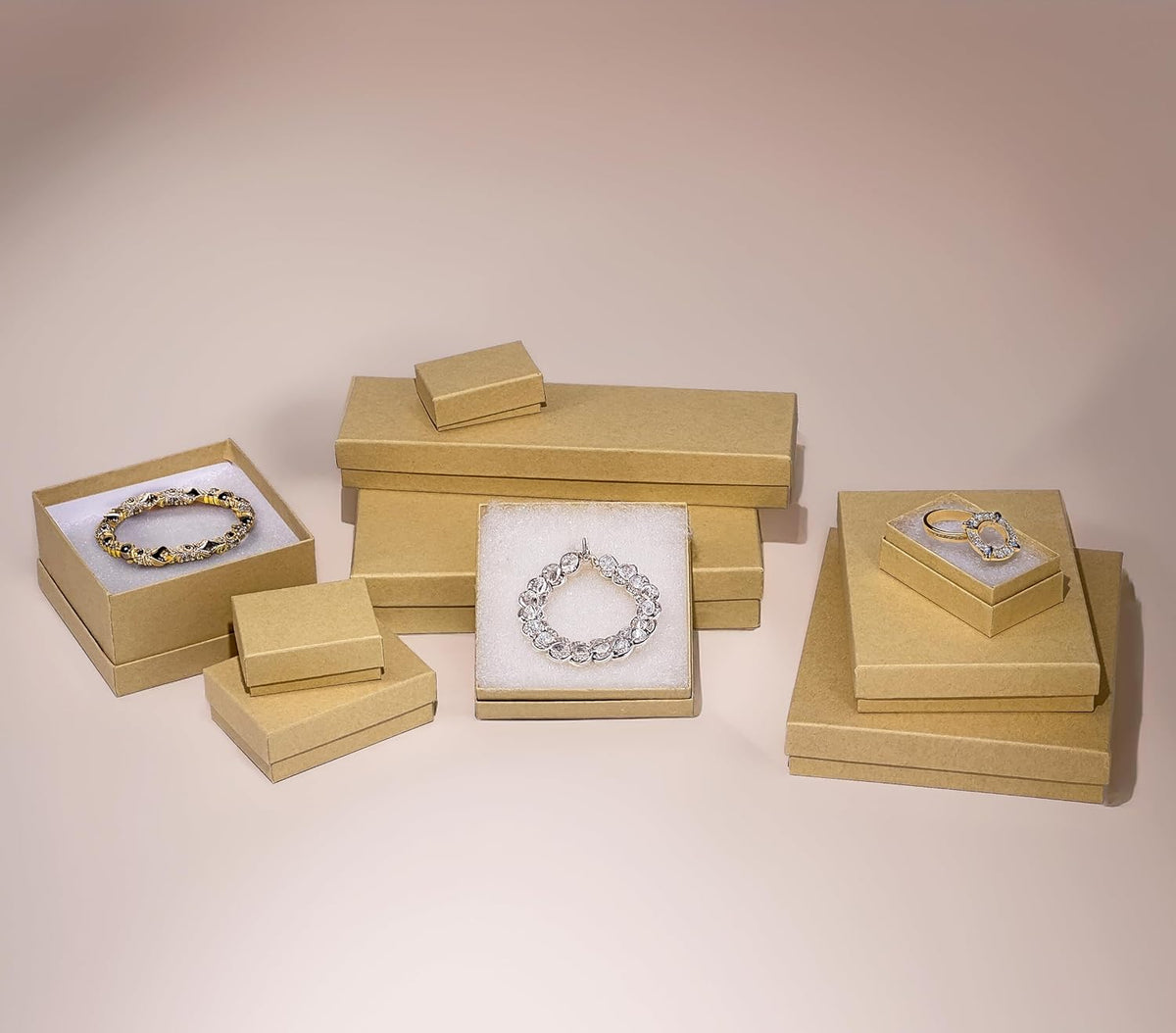 TheDisplayGuys - 25-Pack #53 Kraft Paper Cardboard Gift Boxes/Jewelry Cases w. Cotton Padding & Lid