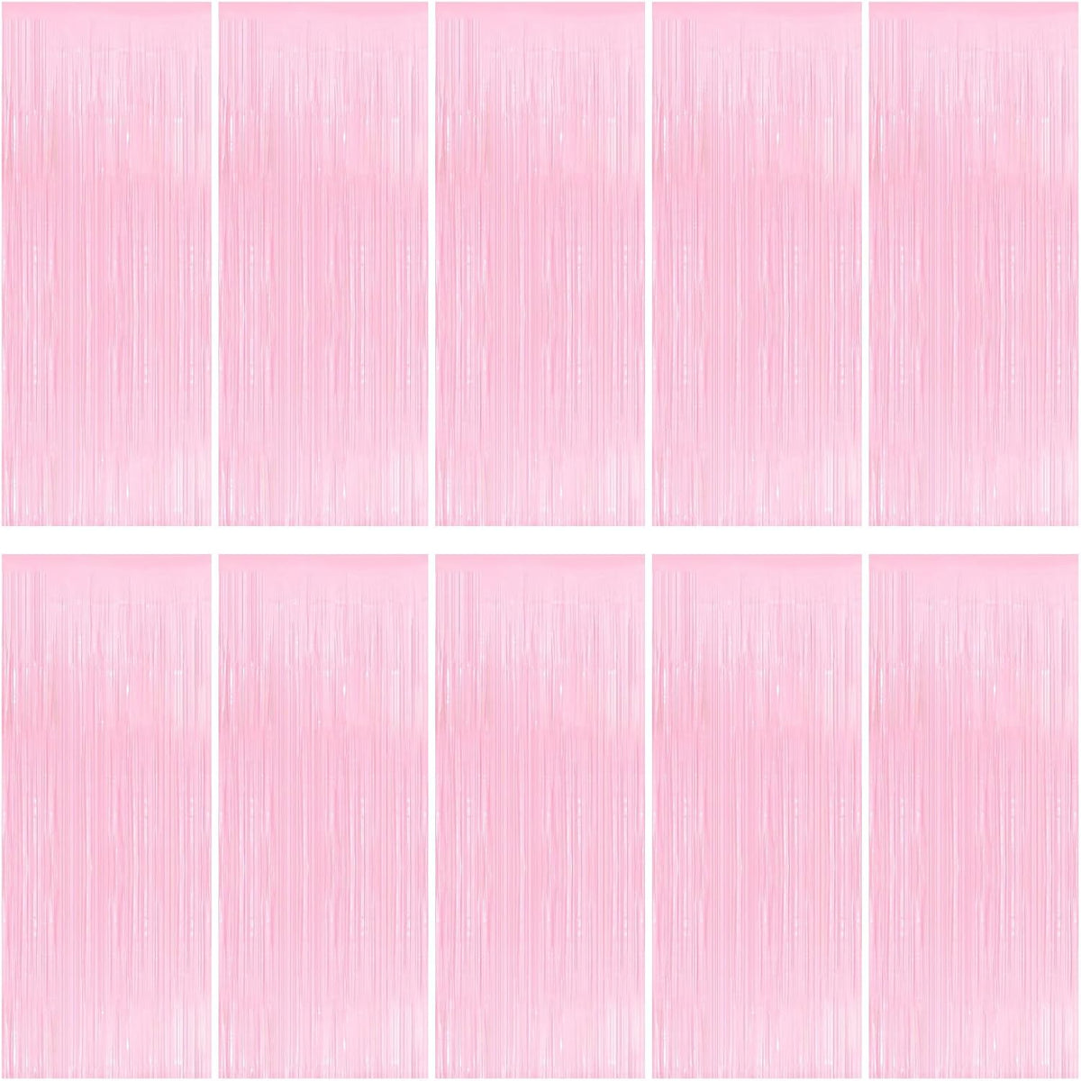 10 Pack Pink Foil Curtain Backdrop 3.2ft x 8.2ft Macaron Tinsel Foil Fringe Curtains Streamer Photo