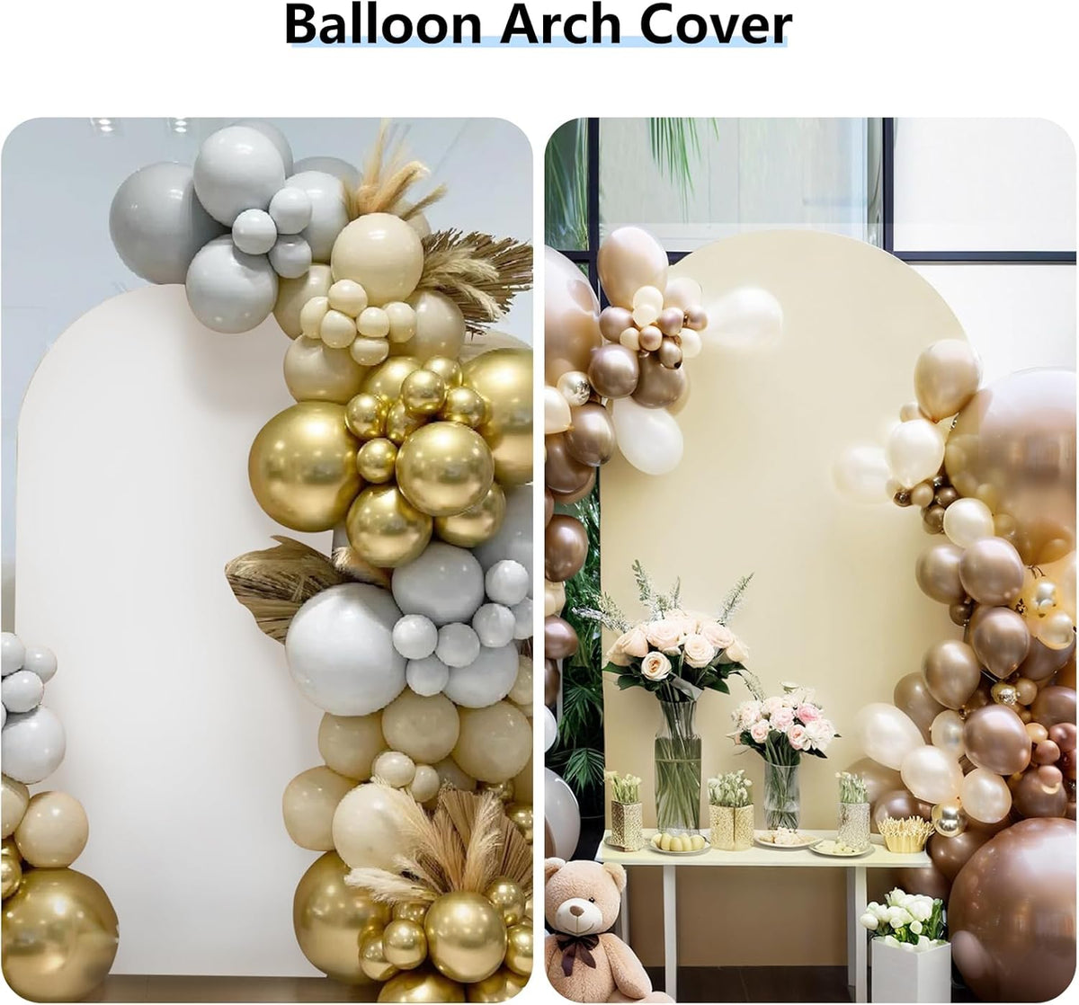 Hemmotop 7.2 ft Arch Backdrop Cover (One Piece Double Color), White and Light Beige Spandex Arch