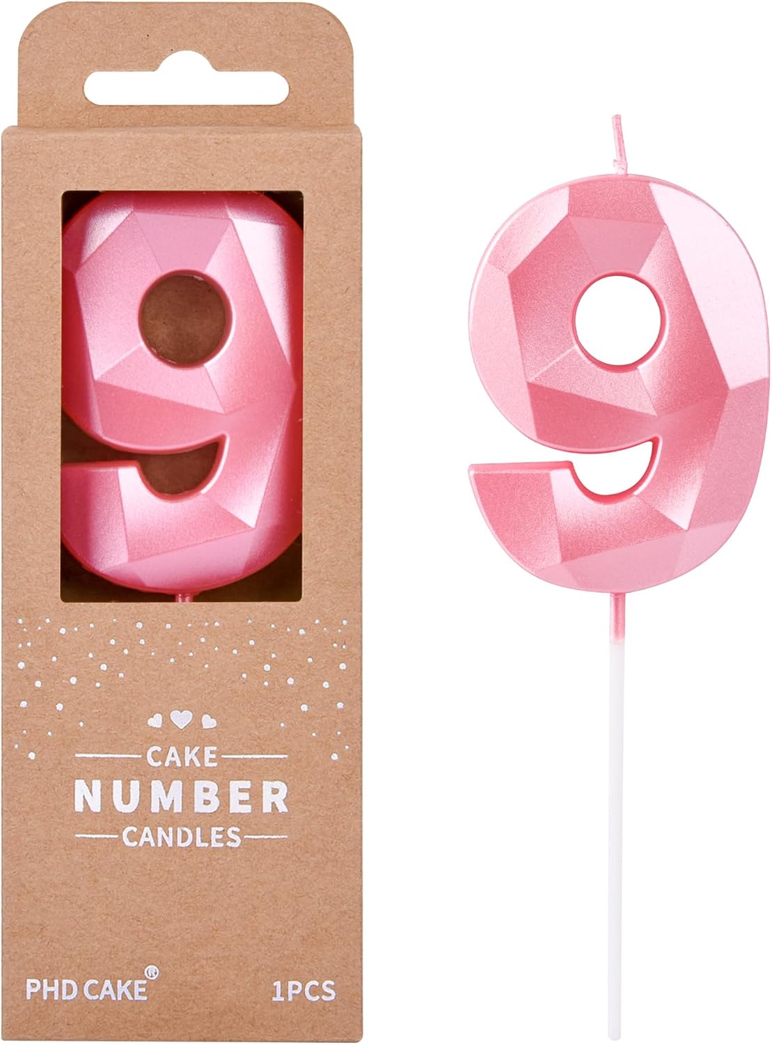 PHD CAKE 2.76 Inch Crystal Pink 9 Number Birthday Candles, Pink Number Candles, Cake Number