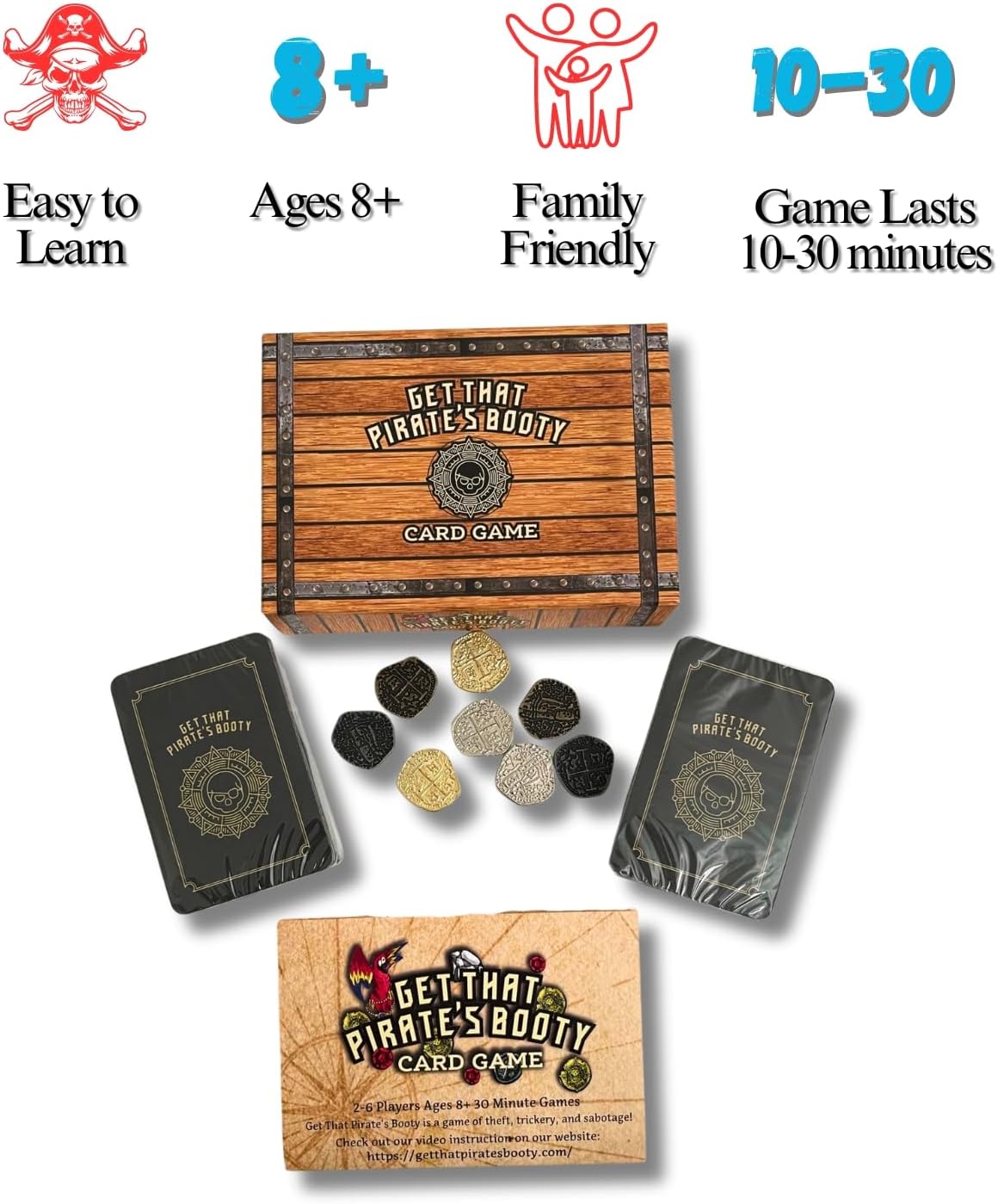 Get That Pirate's Booty Card Game, Fun 2-6 Player Family-Friendly Card Game for Adults, Teens, &