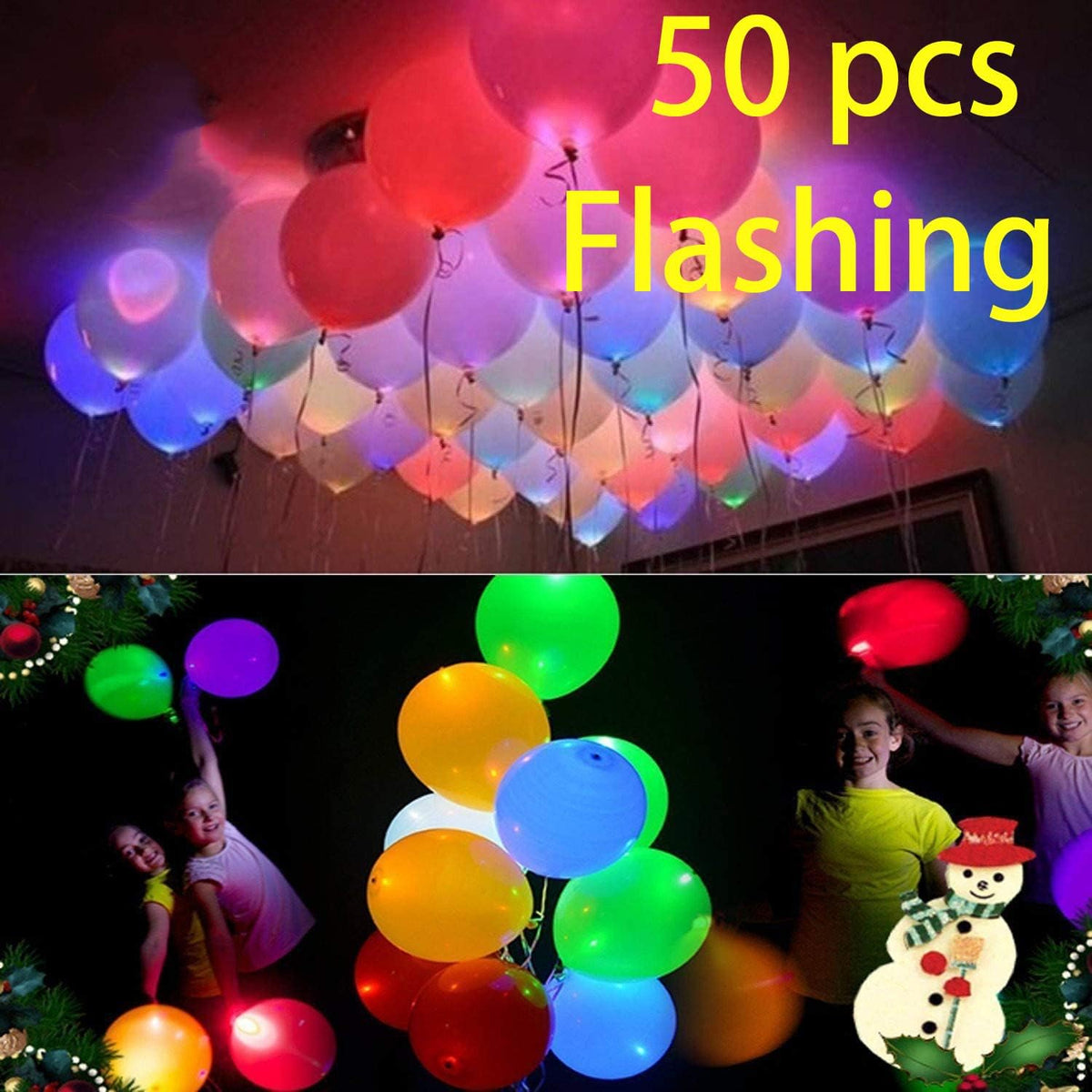 50 LED Light Up Balloons Mixed Colors Flashing Lasts 24 Hours Christmas Halloween Party Favors