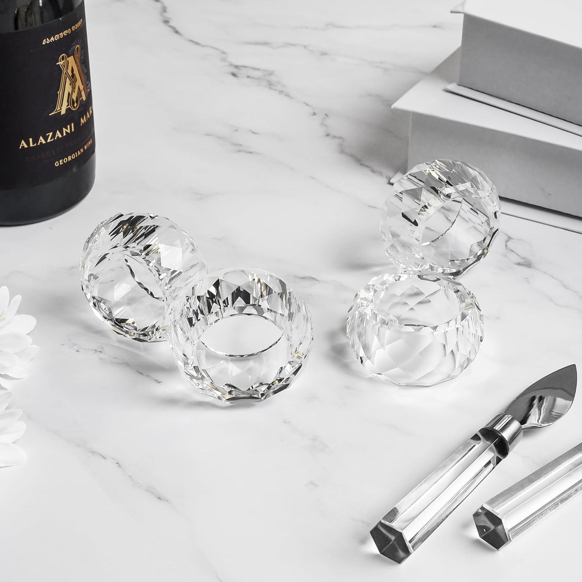 Crystal Napkin Rings Holders - 2 Inch Set of 4, Party Wedding Set Christmas Decorations for Table