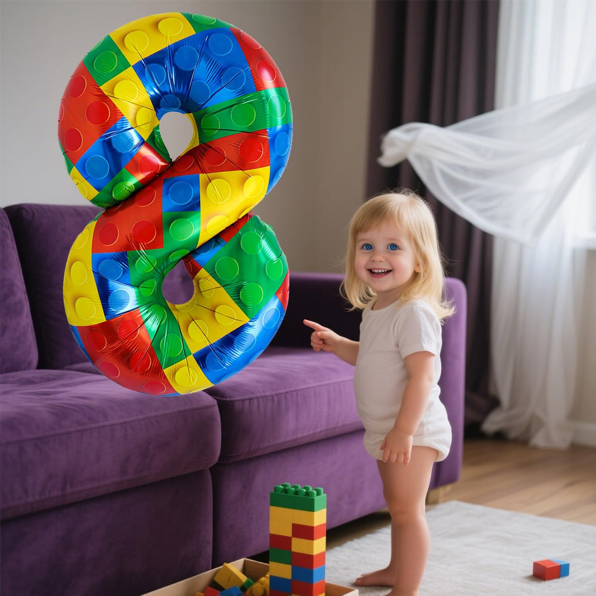32 Inch Stackable Block Number Balloon – Colorful Brick Building Themed Big Helium Digits for Kids
