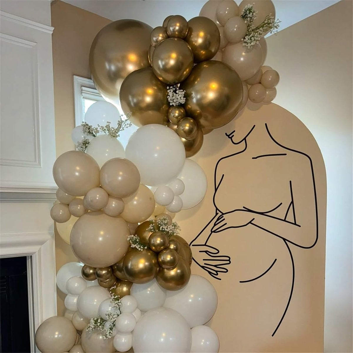 Beige and Champagne Gold Balloon Set, 60Pcs 12 Inch Nude Cream Retro White Sand Balloons with