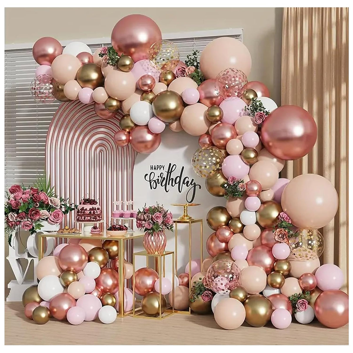 Blocesa Rose Gold Balloon Garland Arch Kit, Pink Gold, Latex, Party Decor.