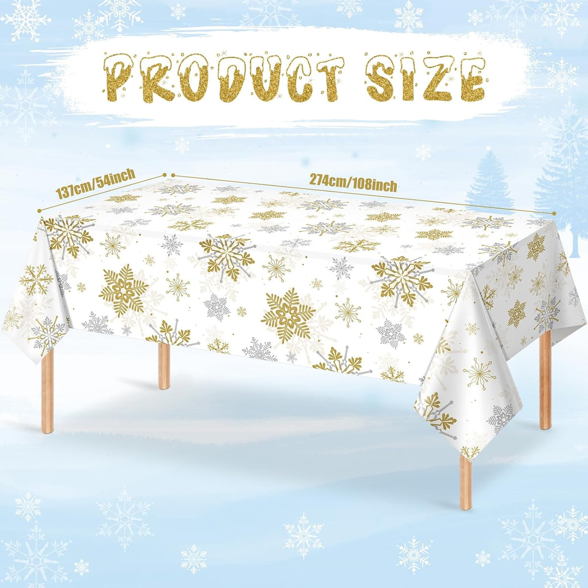 6Pcs Christmas Snowflake Party Tablecloths Decorations,Plastic White and Gold Table Cloth,Winter