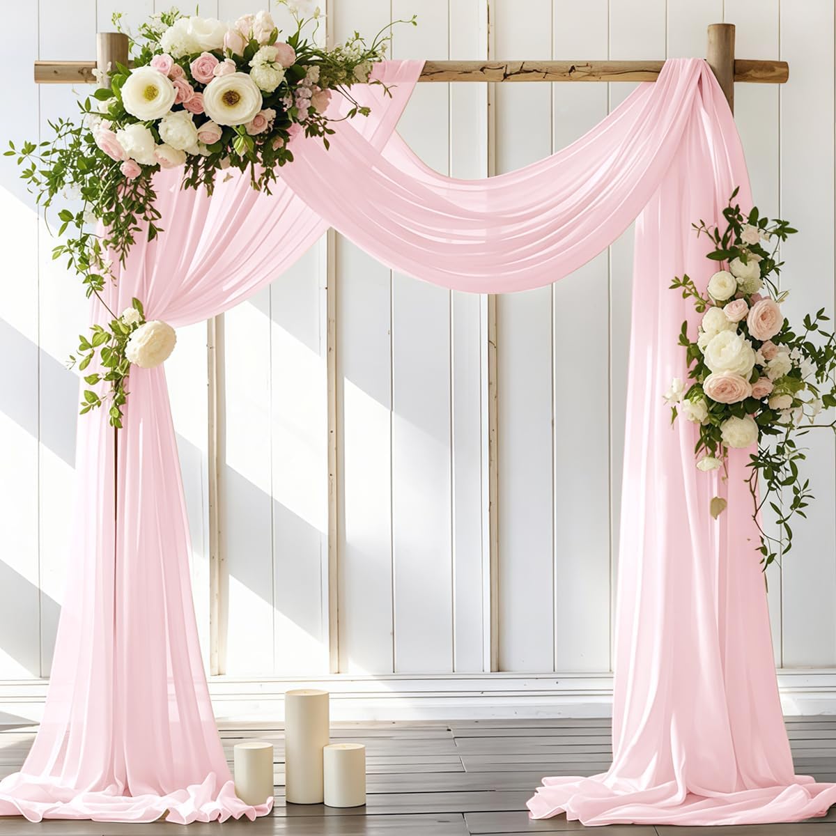 Wedding Arch Draping Fabric 2 Panels 30'' x 18FT Blushing Pink Sheer Chiffon Arch Drapery for Photo