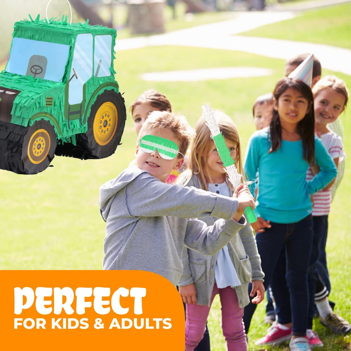 Tractor Pinata Bundle with a Blindfold and Bat(15.8 x 6.7 x 12 Inches), Kids Excavator Pinata for