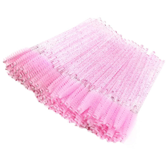 BTYMS 100 Pieces Disposable Lash Wands Eyelash Brushes with Crystal Handle Eyebrow Brushes Spoolies