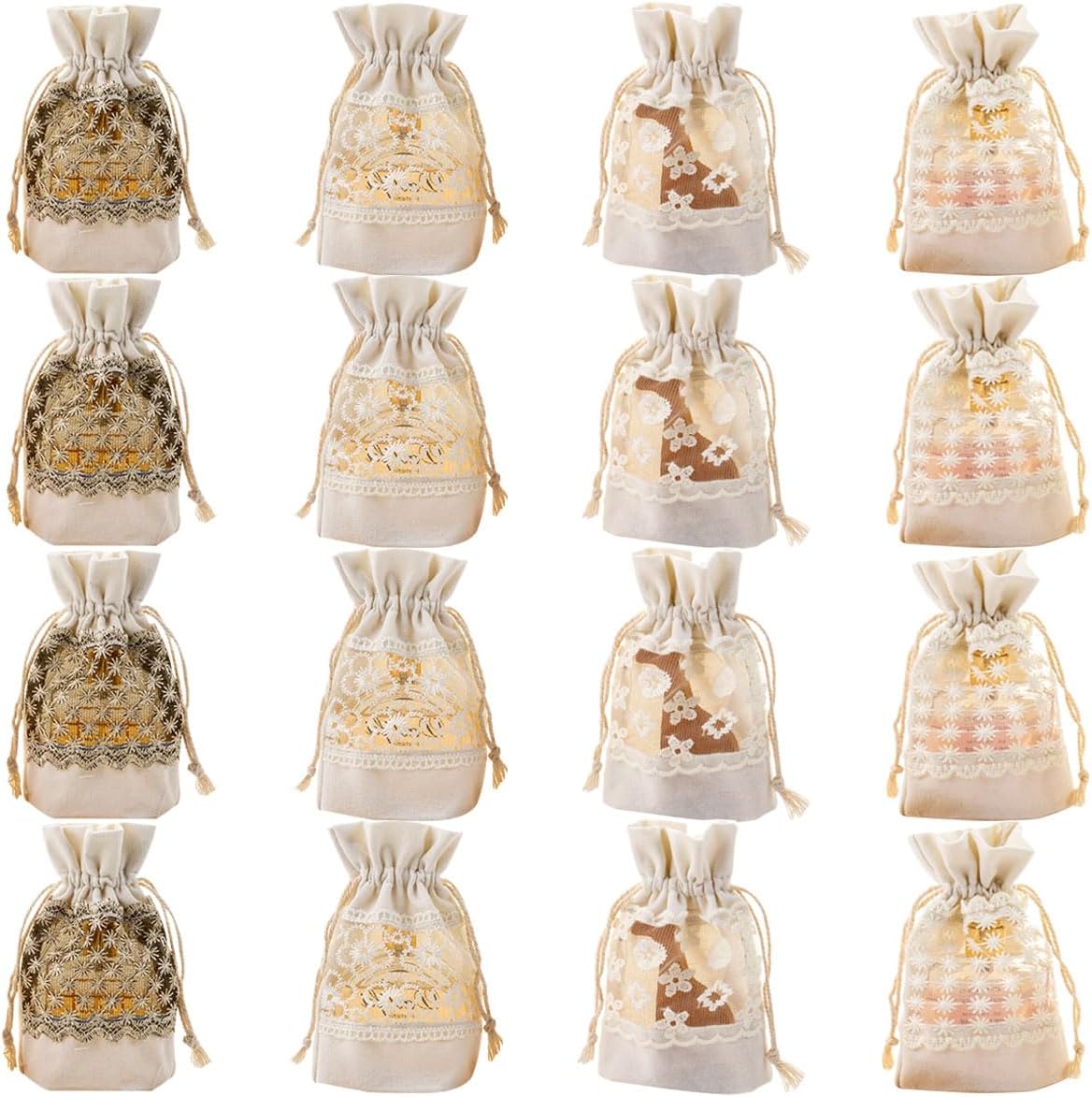 Snadulor 16 Pcs Organza Burlap Gift Bags Lace Burlap Organza Favor jewelry Pouch Bags for Christmas