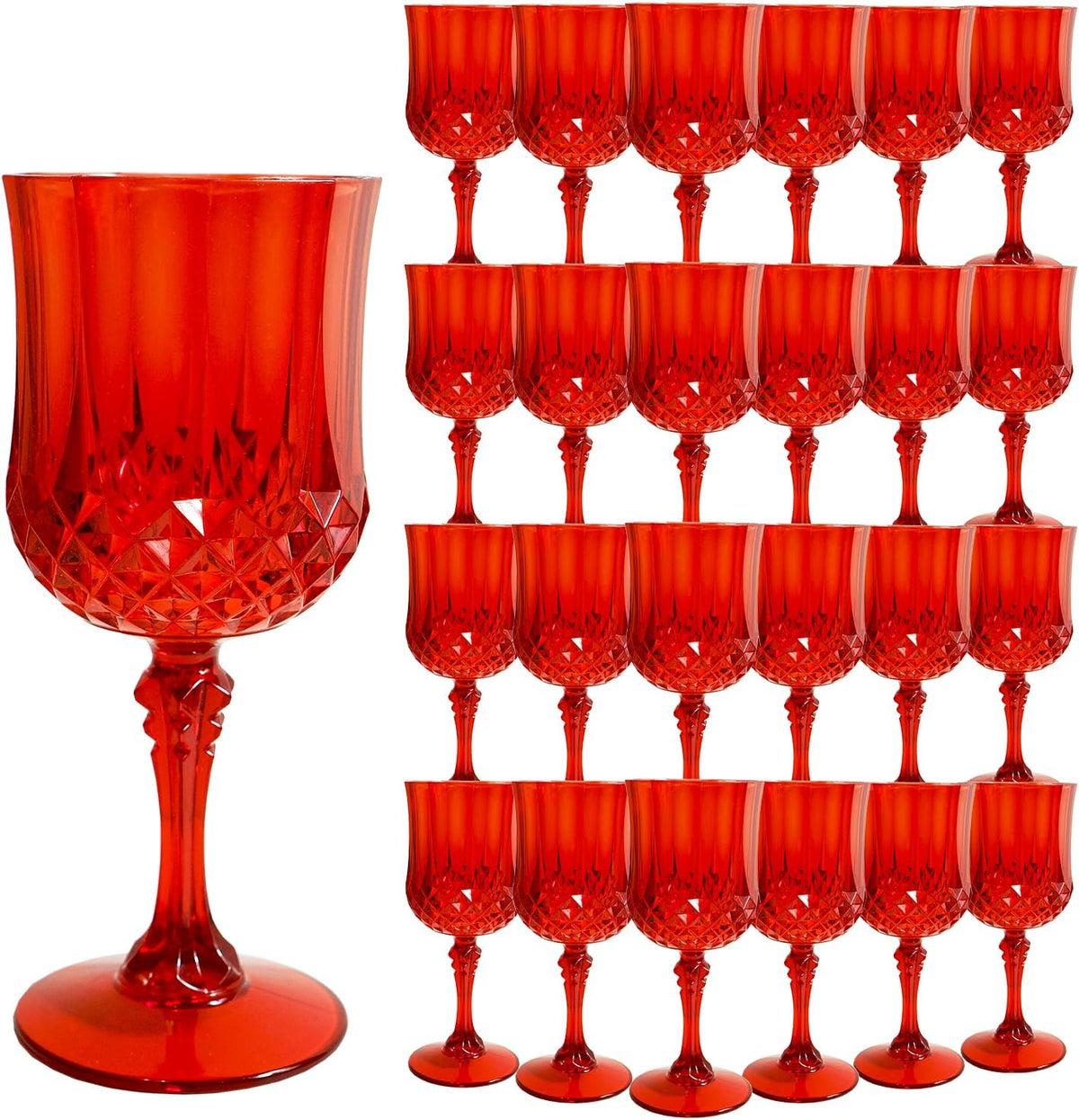 Plastic Wine Glasses，Plastic Goblets Vintage Style Cordial Drinking Glasses for Wedding Reception