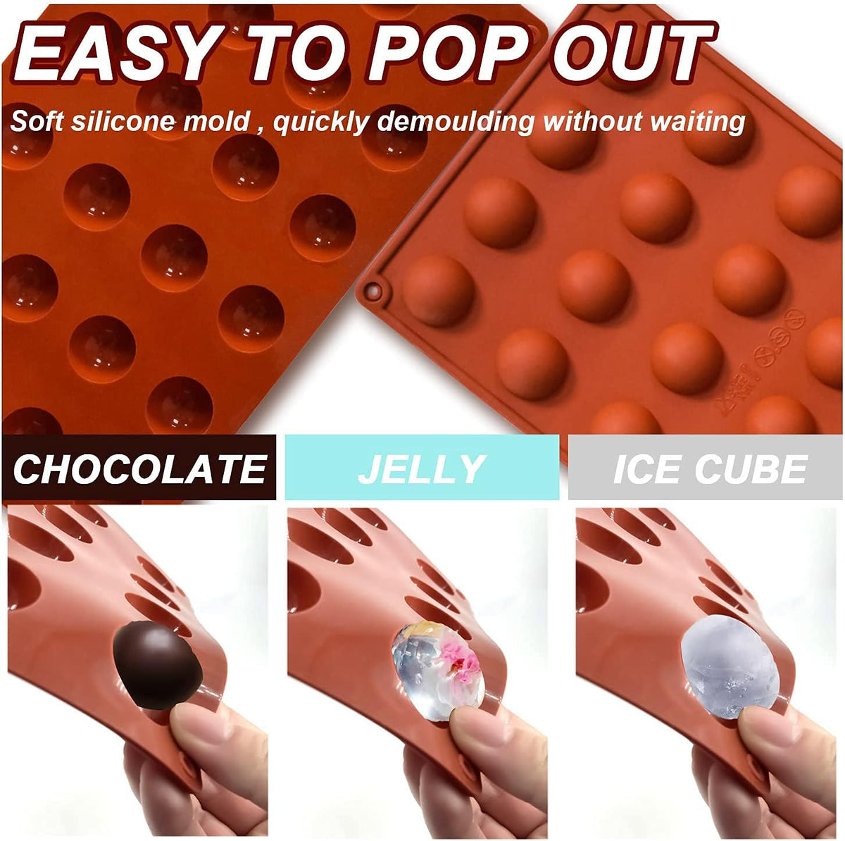 Semi Circular Silicone Molds, Non-Stick Silicone Chocolate Molds,3 Packs Baking Molds for Making