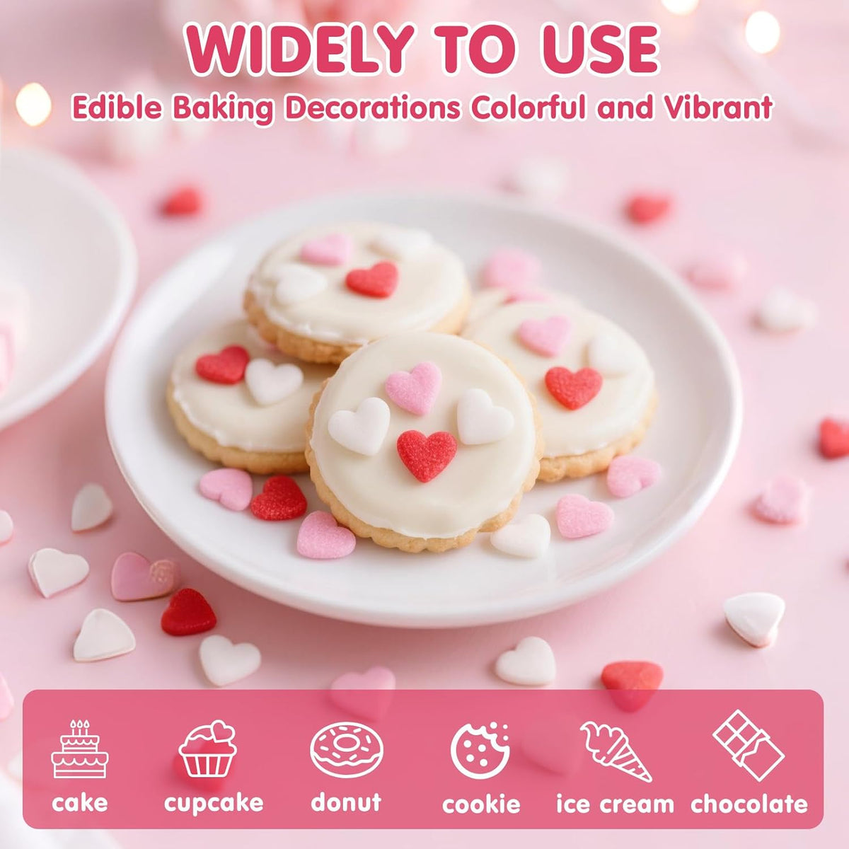 Edible Heart Sprinkles,Red Pink White Heart Shapes Mix,Sugar Sprinkles for Decorations Baking,Cake