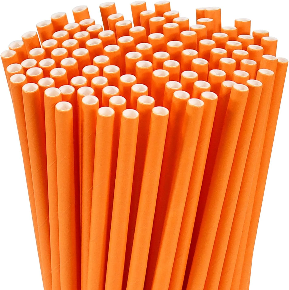 7.75 inch Solid Orange Paper Drinking Straws Unwrapped 100 Counts for Cocktail, Bar, Restaurants