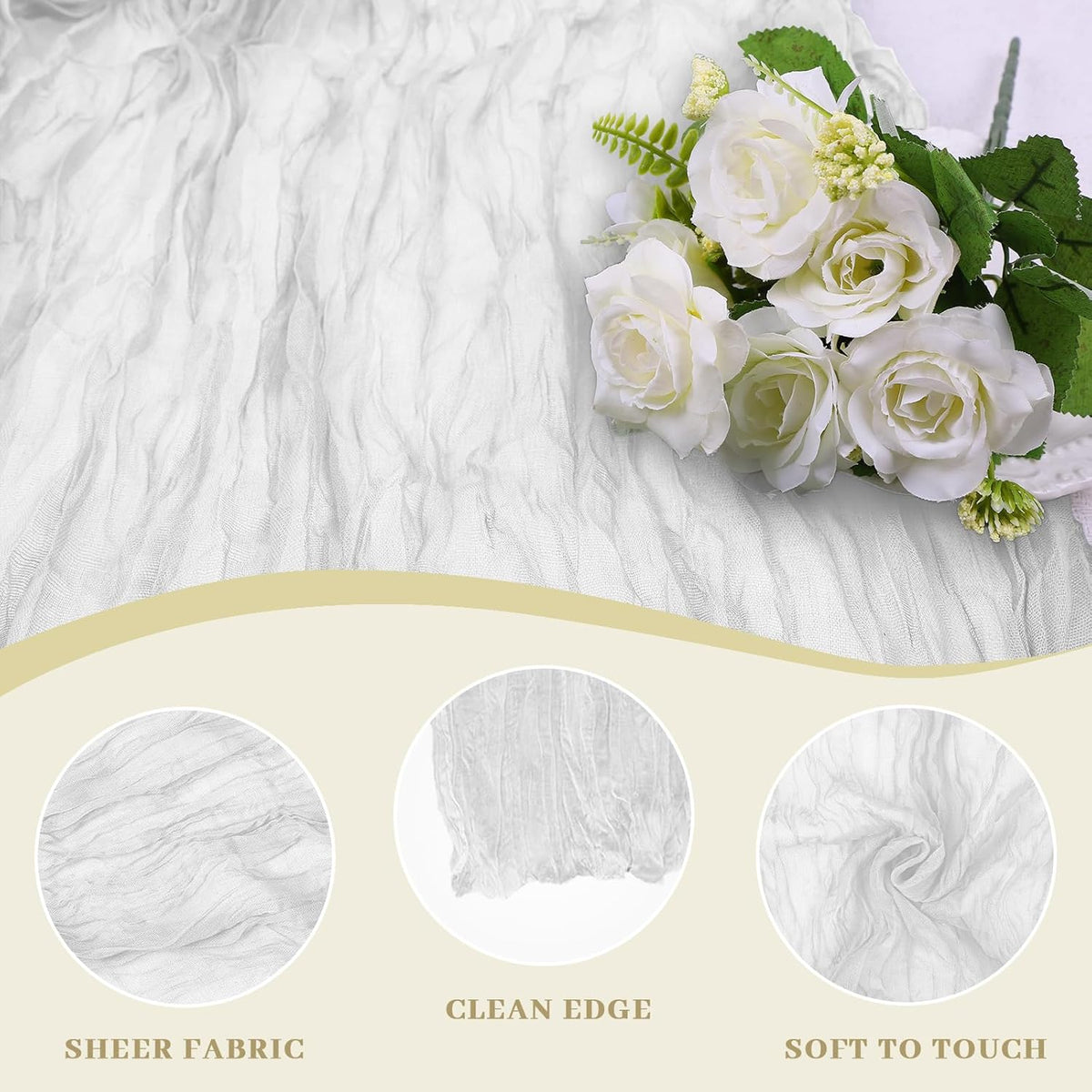 Le courant 12pcs 10Ft Cheesecloth Table Runner, Rustic Boho Gauze Cheese Cloth Runner Table Runner