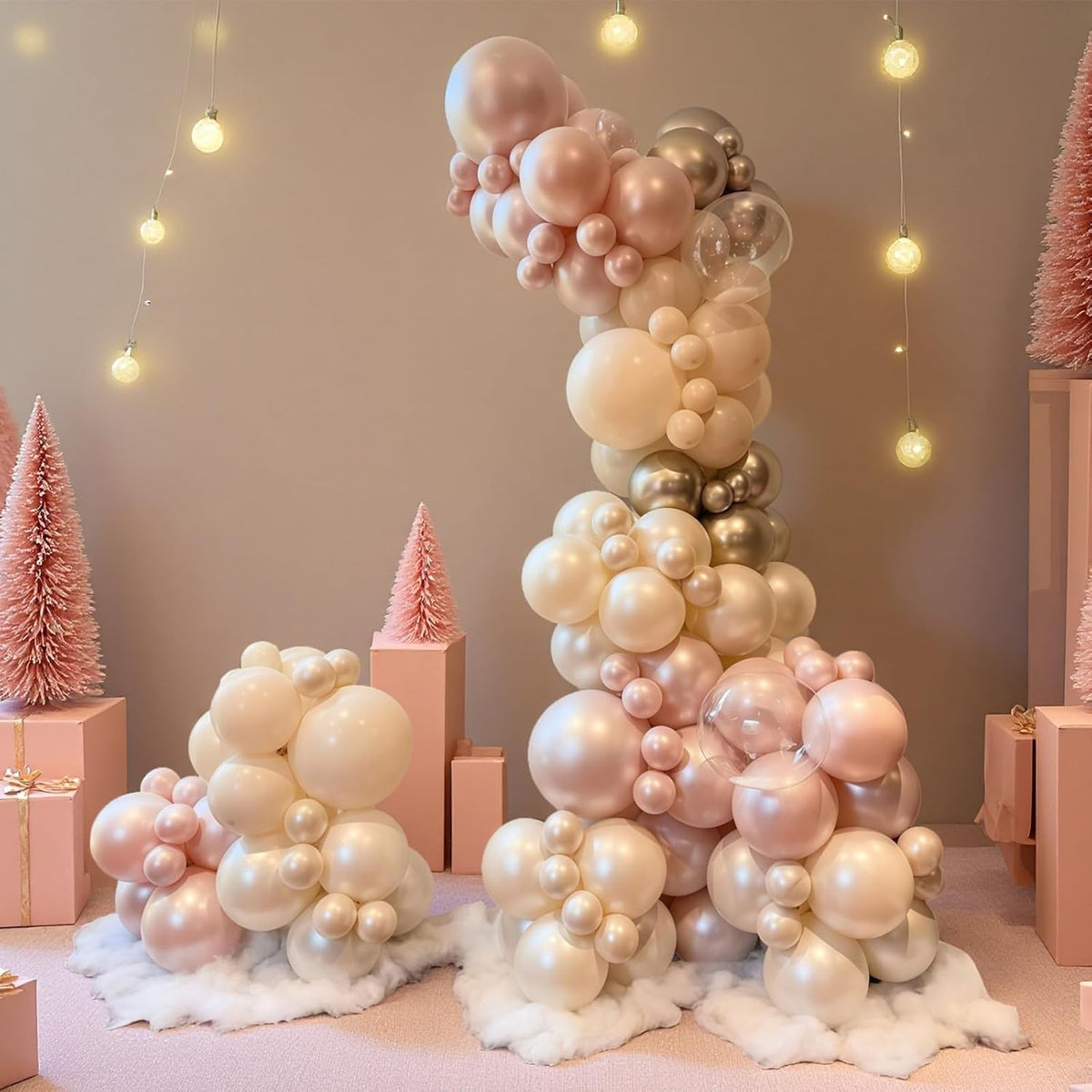 Dusty Pink and Gold Balloon, 12 Inch Double Stuffed Pearl Pastel Blush Pastel Pink Light White