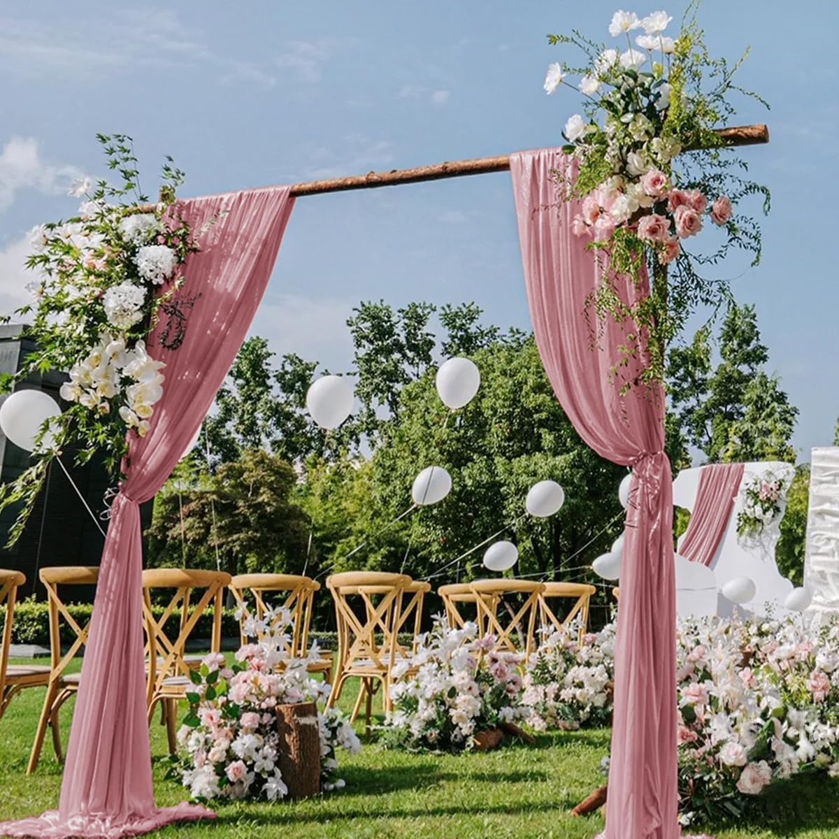Dusty Rose Wedding Arch Draping Fabric 2 Panels 29" x 20 FT Wedding Drapes for Backdrop Sheer