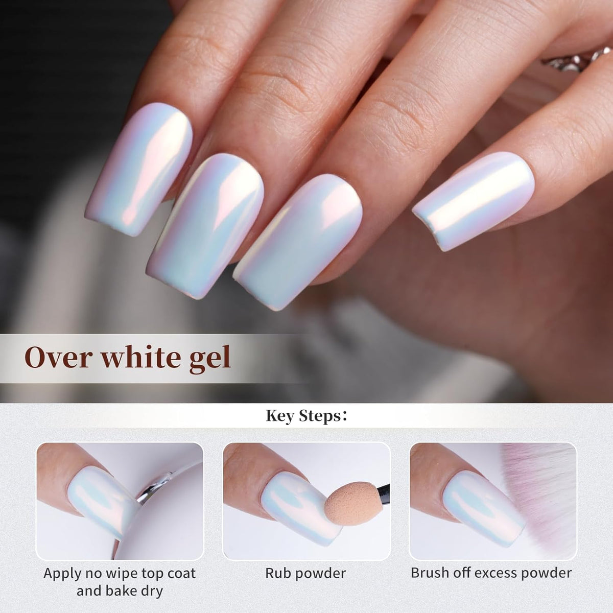 Pretty Diva 0.3g Mermaid Unicorn Chrome Nail Powder, Aurora Iridescent Chrome Powders for Nails