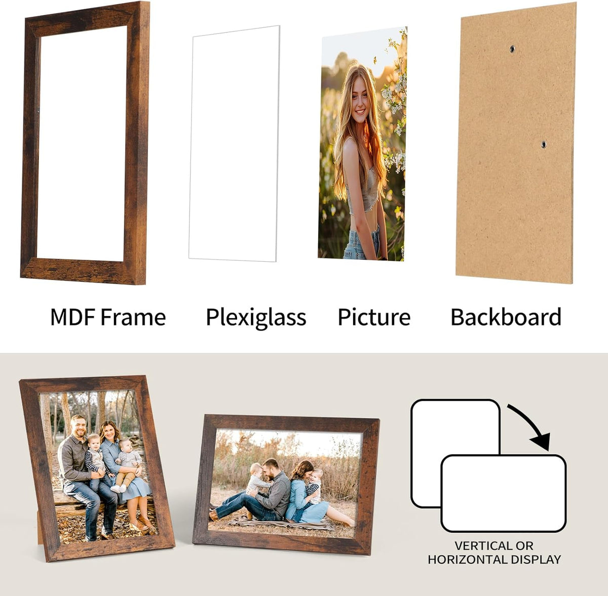 PETAFLOP Picture Frames 5x7 Bulk Set of 18, Wooden Brown Photo Frames Fits 5 by 7 for Wall or