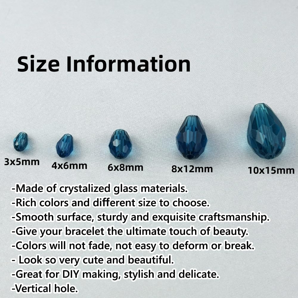 130pcs 6x8mm Teardrop Crystal Glass Beads for Jewelry Making, Faceted Vertical Hole Teardrop Glass