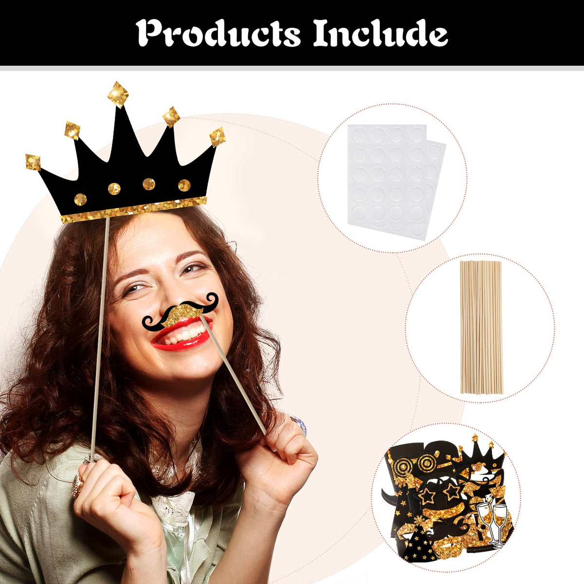 Zonon 24 Pcs Funny Photo Booth Props Birthday Wedding Family Class Reunion Prom Disco Party