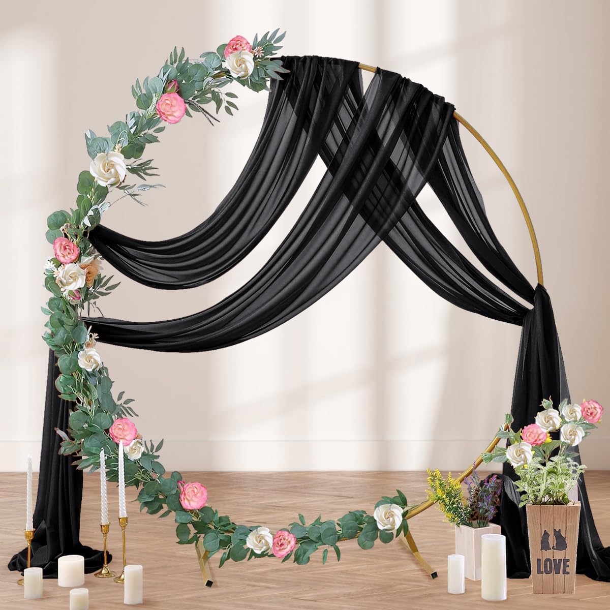 Black Wedding Arch Draping Fabric 29" x 20 FT Black Drapes for Backdrop Sheer Curtains Wedding