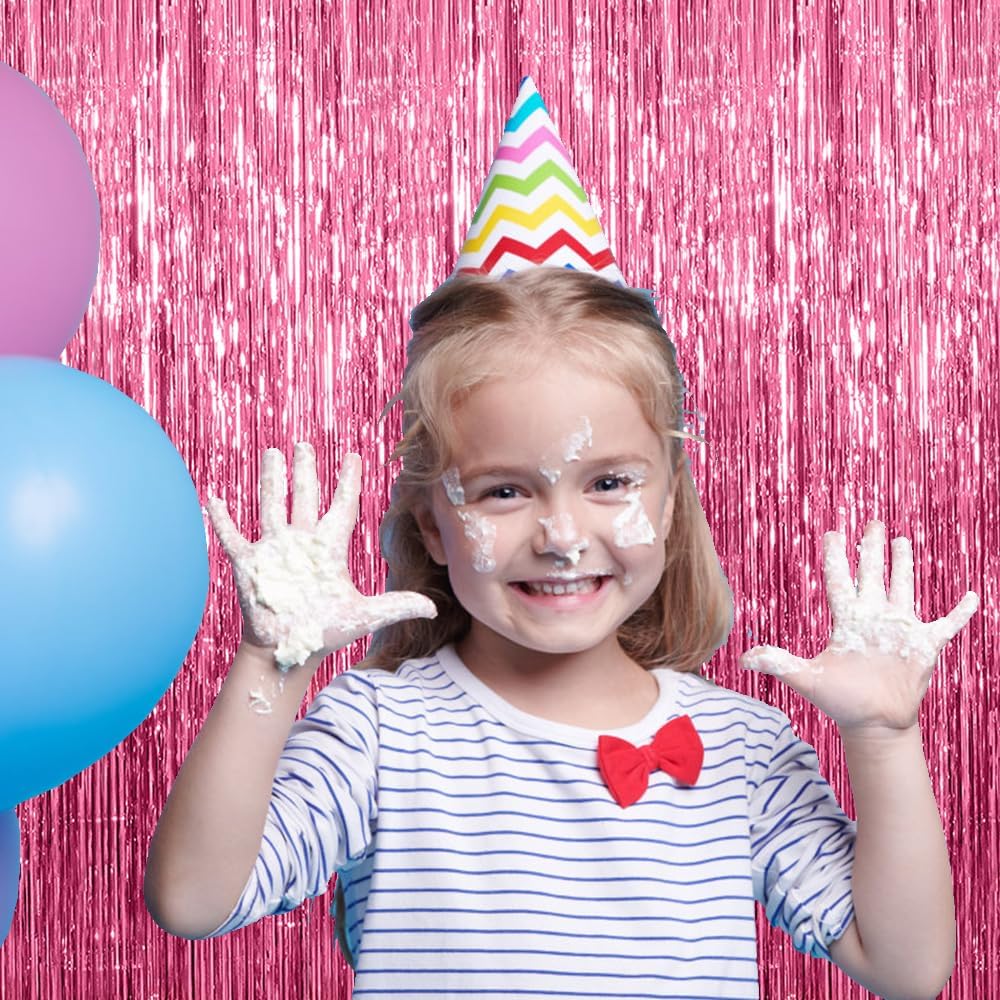 20 Pack Pink Backdrop Decorations - Tinsel Curtain Party Backdrop Foil Fringe Birthday Photo Booth