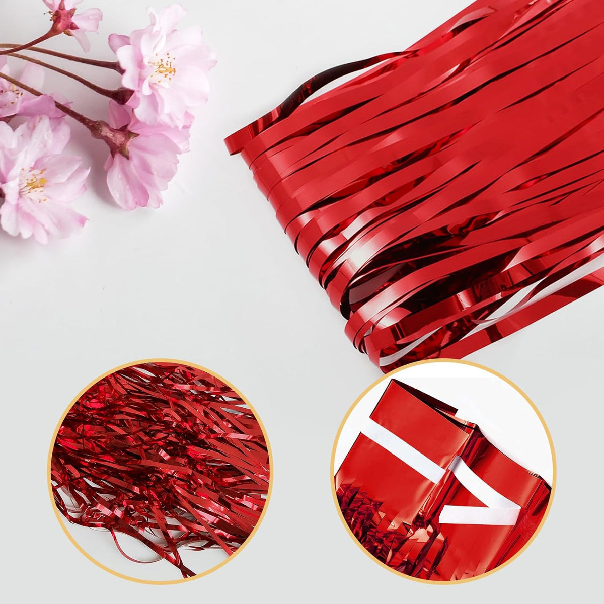 5 Pack Red Fringe Backdrop Curtains 3.2ft x 8.2ft Tinsel Foil Fringe Curtains Tinsel Backdrop