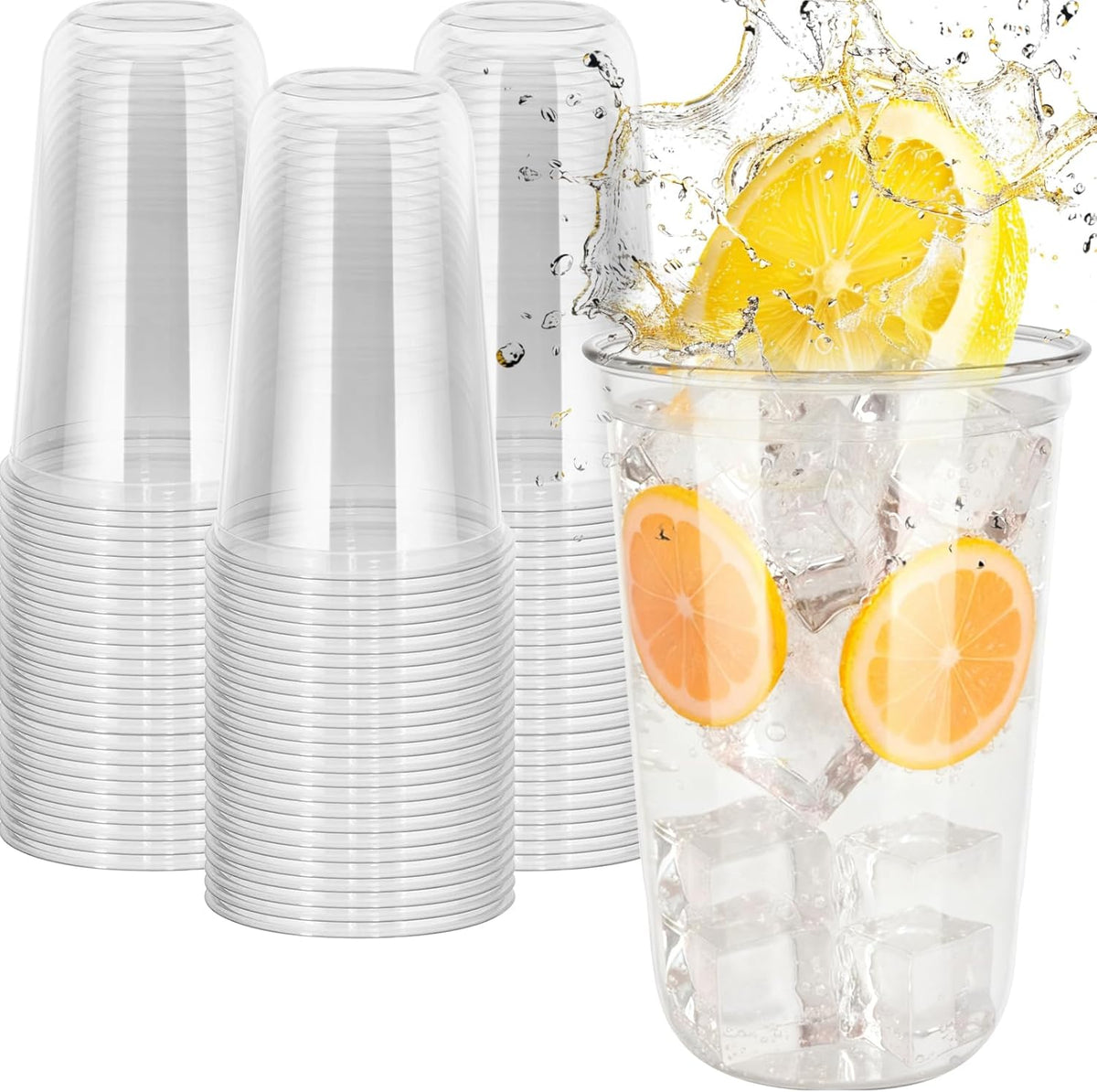 60 Pcs Disposable Stemless Clear Glasses 18 oz NATURAL Arc Crystal Plastic wine glasses Clear