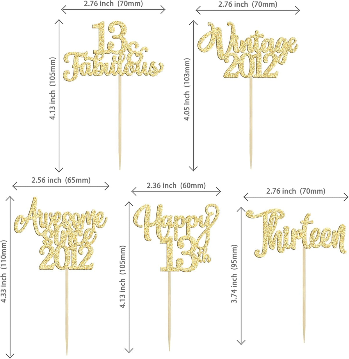 30Pcs Vintage 2012 Cupcake Toppers Glitter Thirteen Happy 13th Birthday 13 Fabulous Cupcake Picks