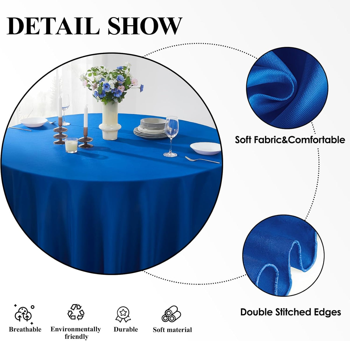 Round Tablecloth 6 Pack 108 Inch Royal Blue Tablecloths Washable Decorative Linen Polyester Table