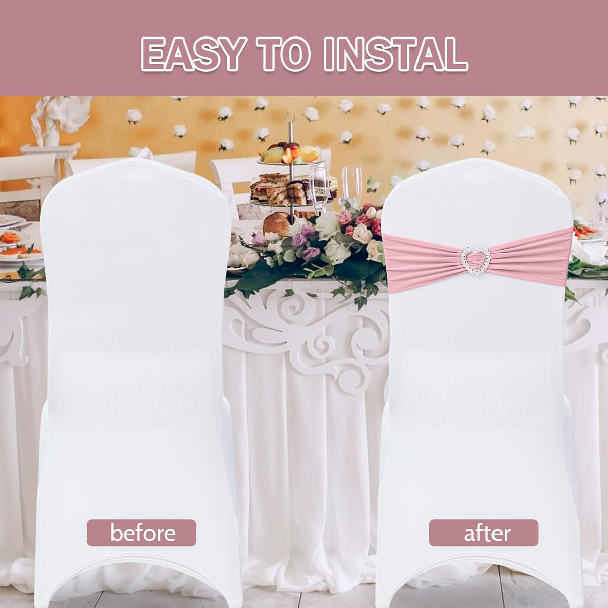 Howhic Pack of 30 Spandex Chair Sashes Bows Stretch Chair Cover Band with Buckle Slider Universal