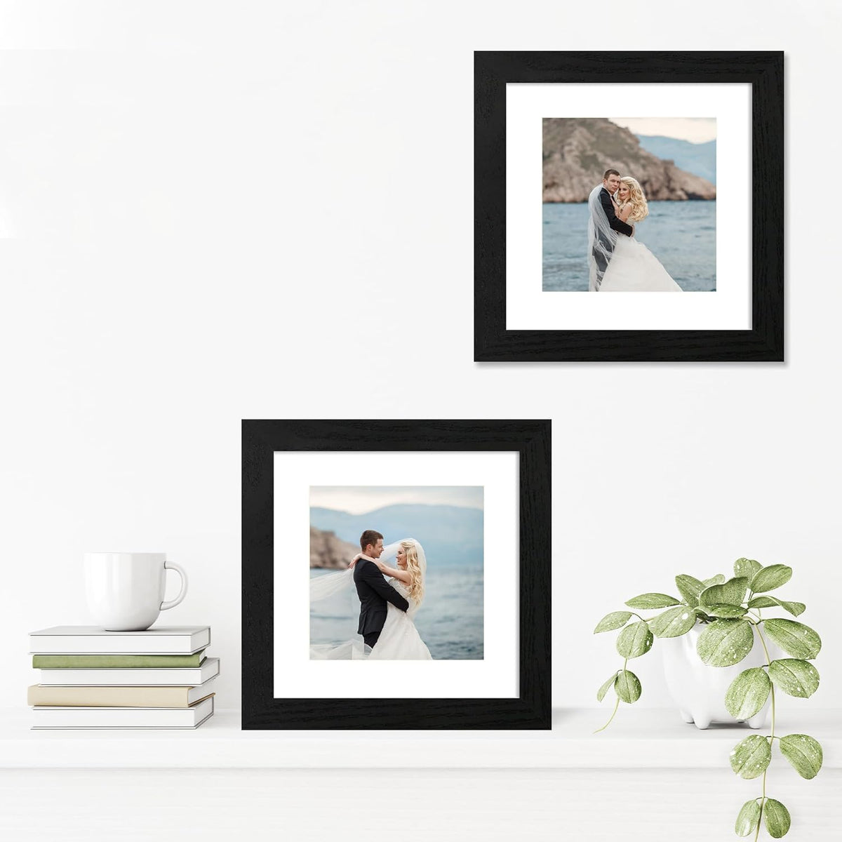8x8 Picture Frames Set of 4 with High Definition Real Glass, Black Frames Display 6x6 Picture with