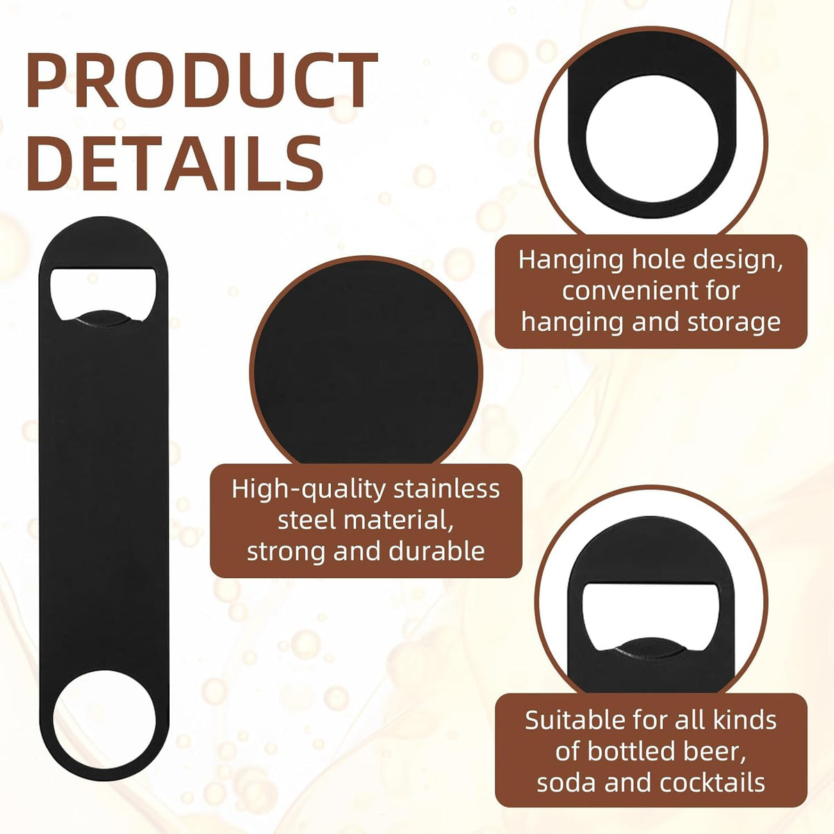 100 Pack Flat Beer Bottle Opener 7 inch Stainless Steel Flat Bottle Opener Black Beer Bottle