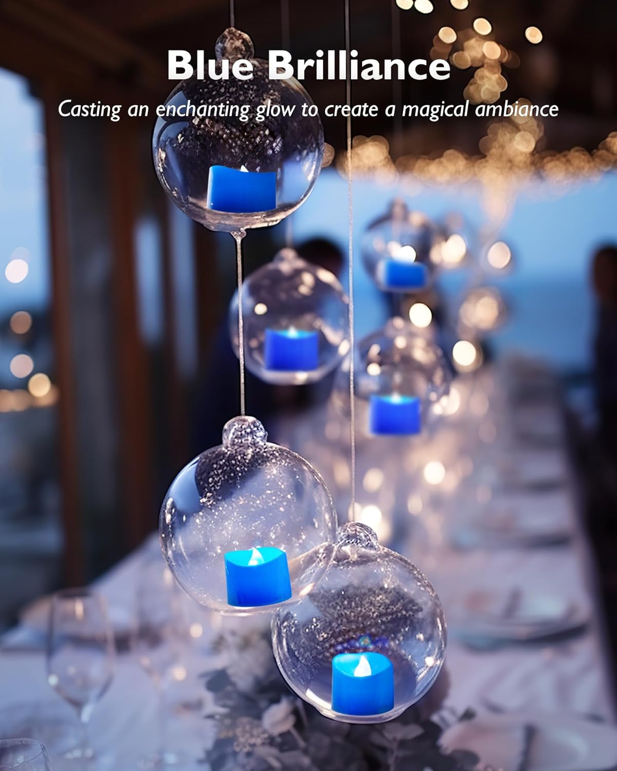 Homemory Blue Tea Lights Candles Battery Operated, 200+Hour Flameless Flickering Fake Electric LED