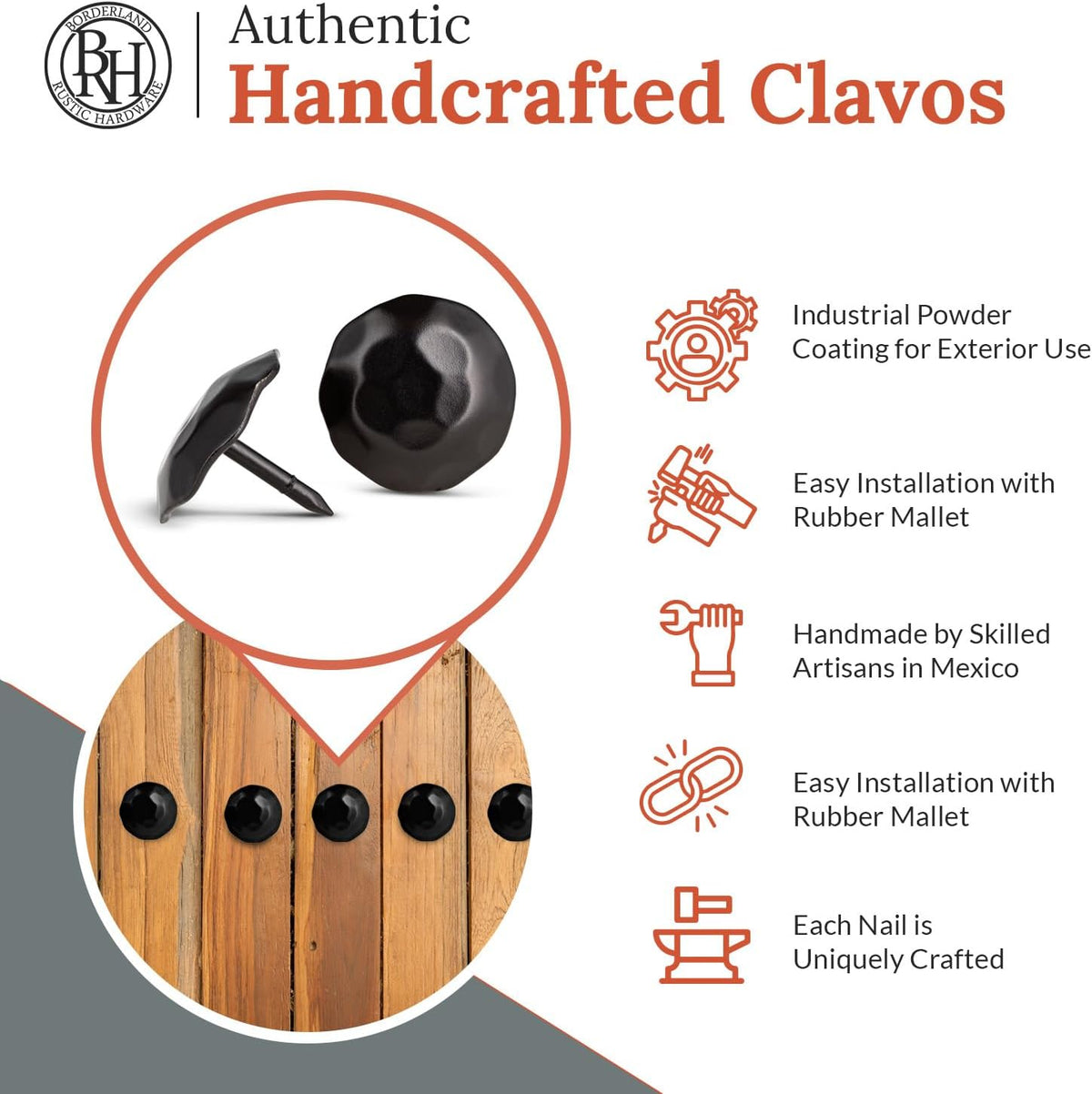 10 Pack 1.25" Round Head Iron Clavos Decorative Nails – Black – Handmade Rustic Round Fasteners for