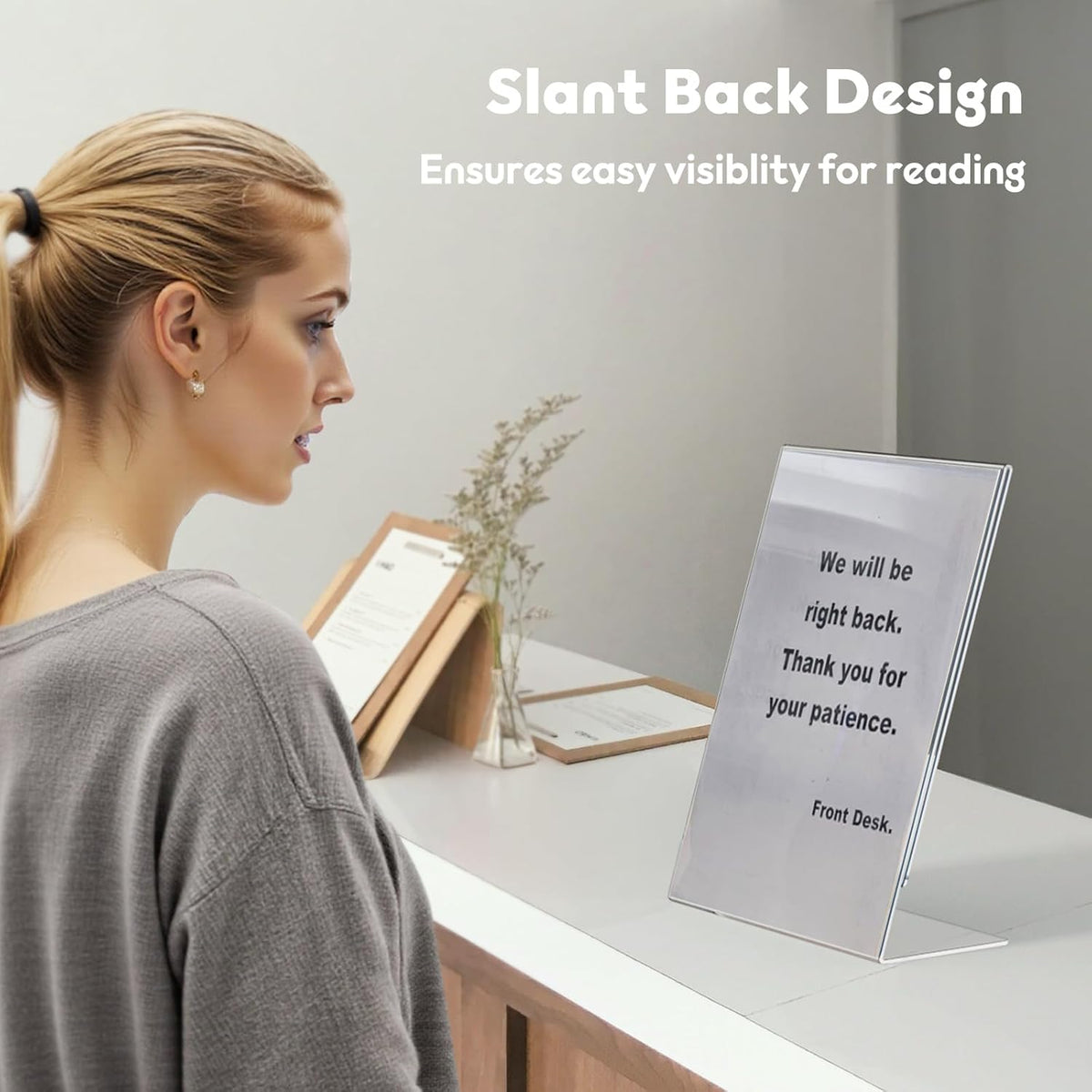 NIUBEE Acrylic Sign Holder 8.5 x 11 Inches Slanted Back, Clear Plastic Sign Holder Paper Display