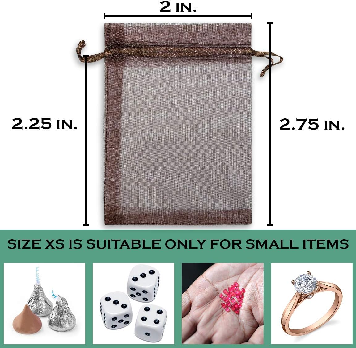 TheDisplayGuys 48-Pack 2" x 2-3/4" Brown Sheer Organza Gift Bags with Drawstring, Goodie Bags for