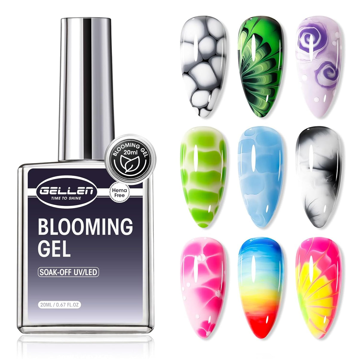 GELLEN 20ML Blooming Gel, Hema Free Blooming Gel Nail Polish, Soak off Clear UV LED Blossom Nail