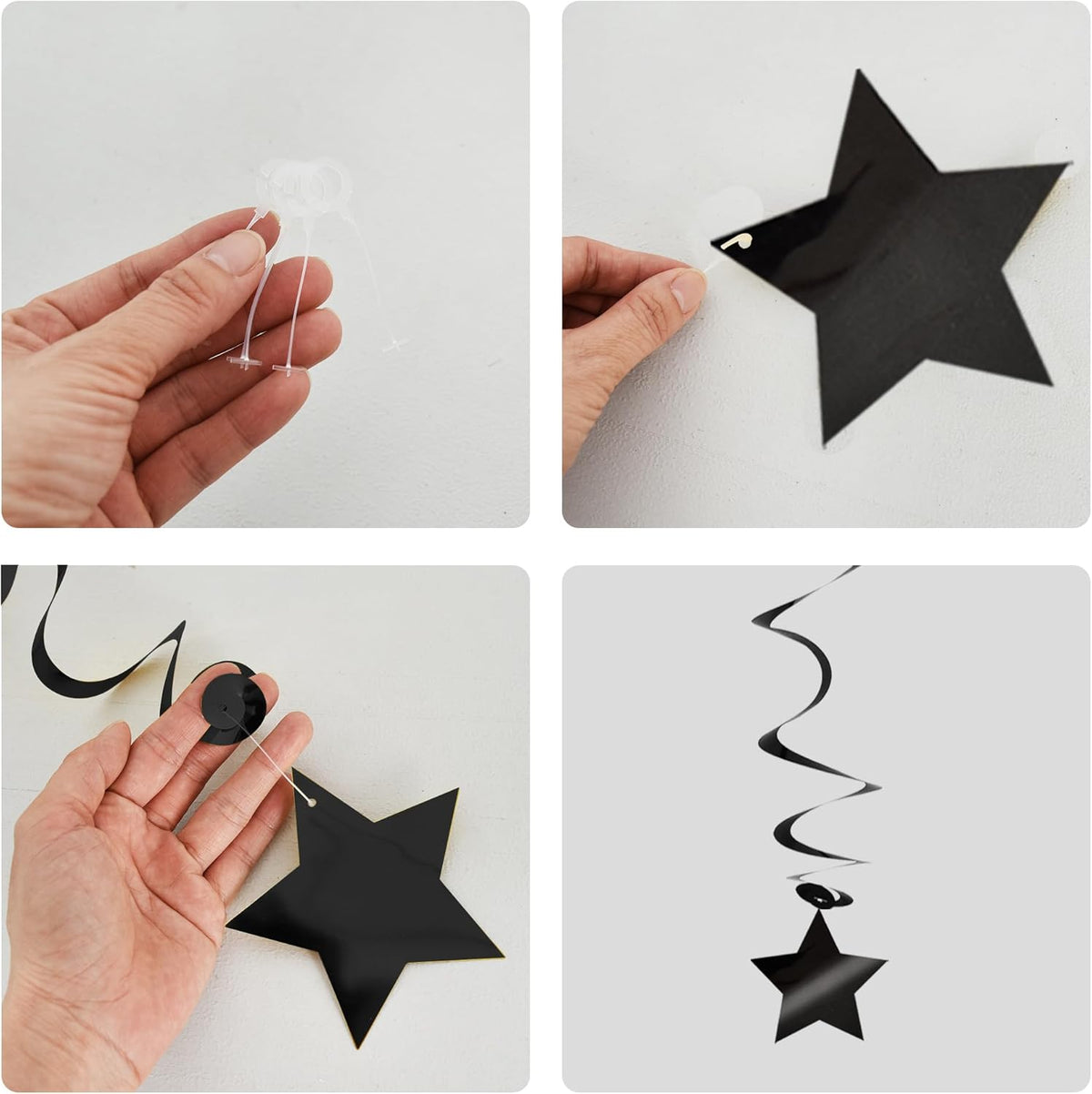 BEISHIDA Black Silver Stars Hanging Swirls Bachelorette Graduation Hanging Ornament Decorations for