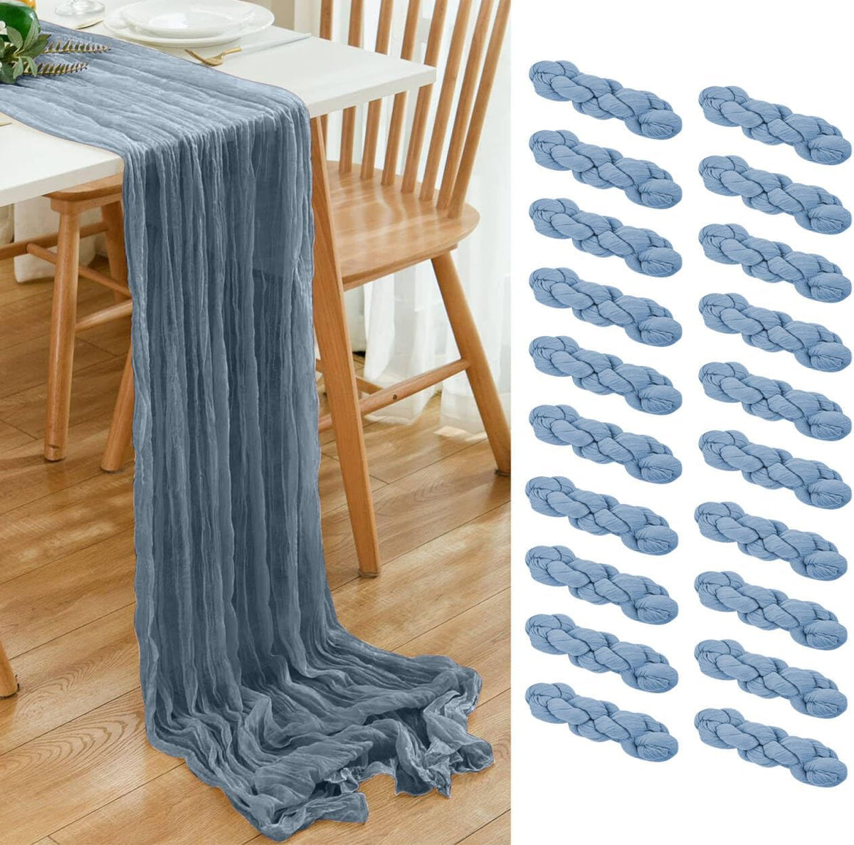 20 Pack Dusty Blue Cheesecloth Table Runner 17x108 Inch Boho Wrinkled Sheer Gauze Cheese Cloth