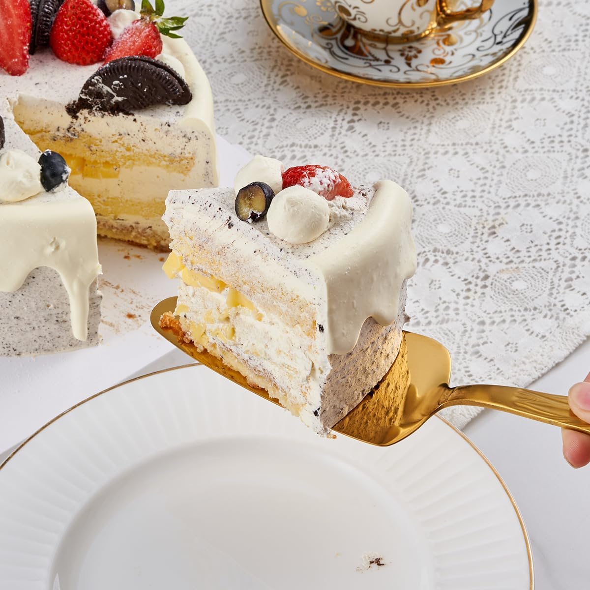 Gold Cake Cutter Set, Stainless Steel Cake Cutting Utensils Include Cake Knife and Cake Server